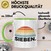 Tasse Retro SIEBEN. Design mit Sonnenuntergangsfarben 7. Geburtstag Jungs Grün Trendation