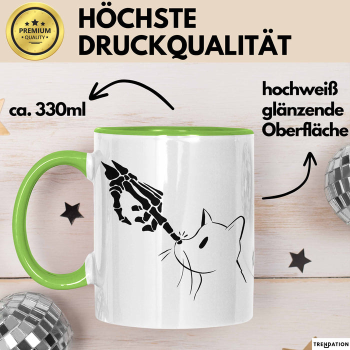 Katzen-Besitzerin Geschenk Tasse Kaffee-Becher Katzen Skelett Tattoo Frauen Kaffee-Becher Grün Trendation