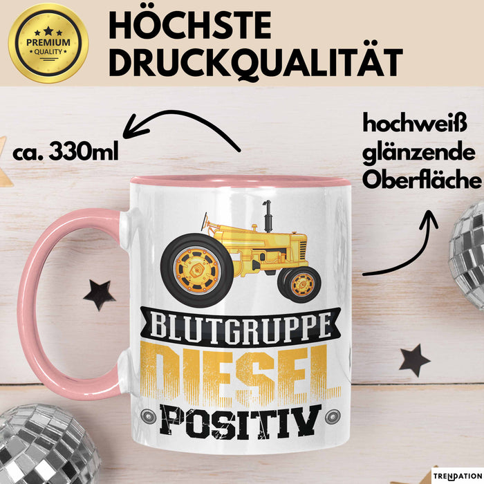 Auto Tasse Geschenk Blutgruppe Positiv Traktor Spruch Geschenkidee bagger Rosa Trendation