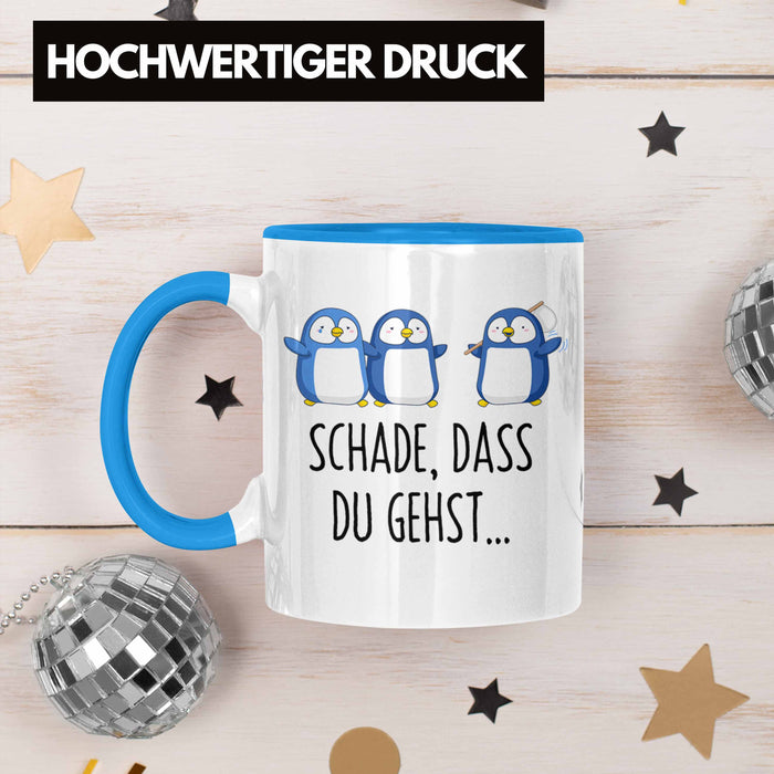 Trendation - Jobwechsel Tasse Geschenk Kollegin Kollege Abschied Lustig Abschiedsgeschenk Sprüche Neuer Job Schade Dass Du Gehst Blau Trendation