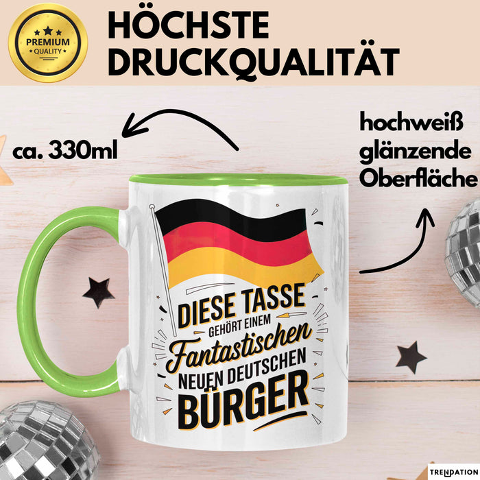 Fantastischer Neuer Deutscher Bürger Tasse Geschenkidee Grün Trendation
