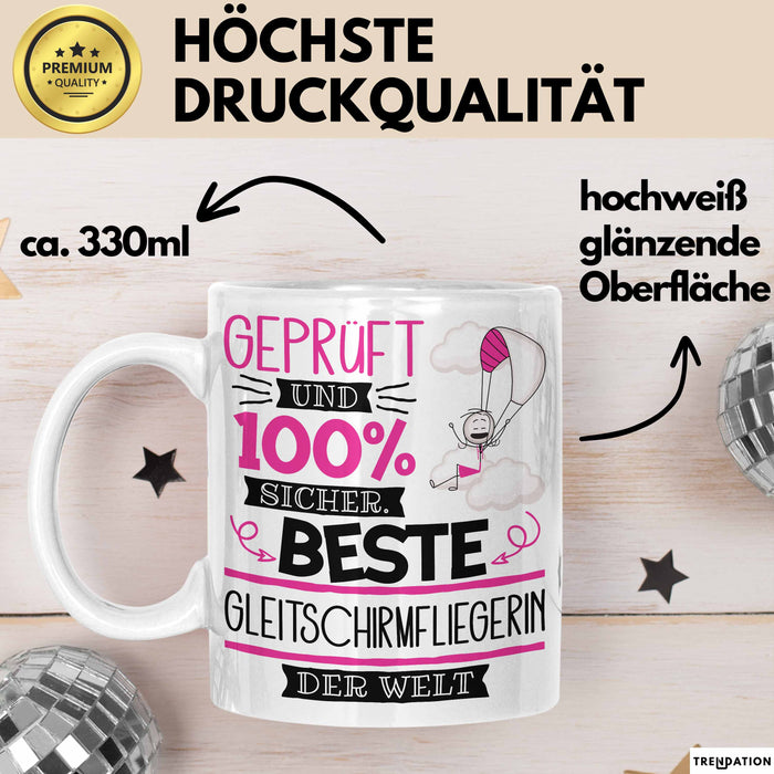 Beste Gleitschirmfliegerin Der Welt Tasse Geschenk für Eine Gleitschirmfliegerin Geprüft Und Sicher Geschenkidee Geburtstag Weihnachten Weiß Trendation