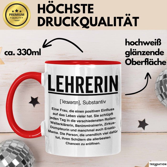 Unterricht Lehrer Wertschätzung Tasse Geschenk Lustige Geschenkidee Spruch Lehrerin Rot Trendation