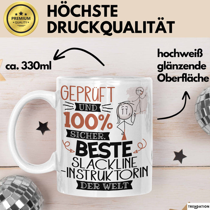 Beste Slackline-Instruktorin Der Welt Tasse Geschenk für Eine Slackline-Instruktorin Geprüft Und Sicher Geschenkidee Geburtstag Weihnachten Weiß Trendation