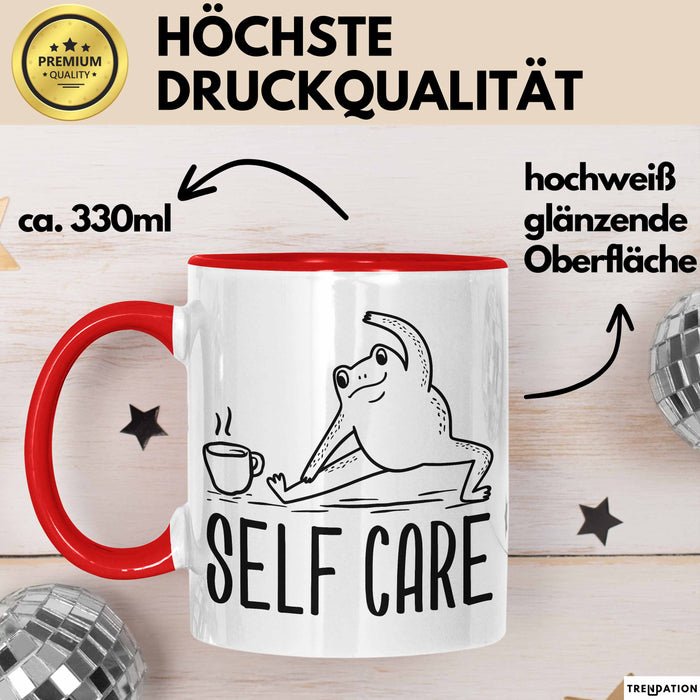 Frosch Tasse Geschenk Self Care Humor Geschenkidee Kaffee-Becher Rot Trendation