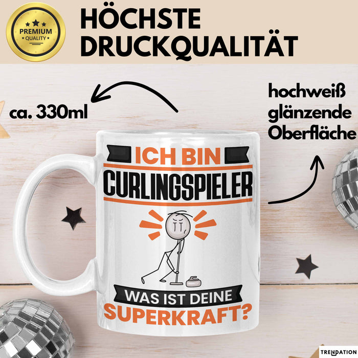 Curlingspieler Tasse Geschenk für Curlingspieler Geburtstag Lustiger Spruch Kaffee-Becher Was Ist Deine Superkraft Weiß Trendation
