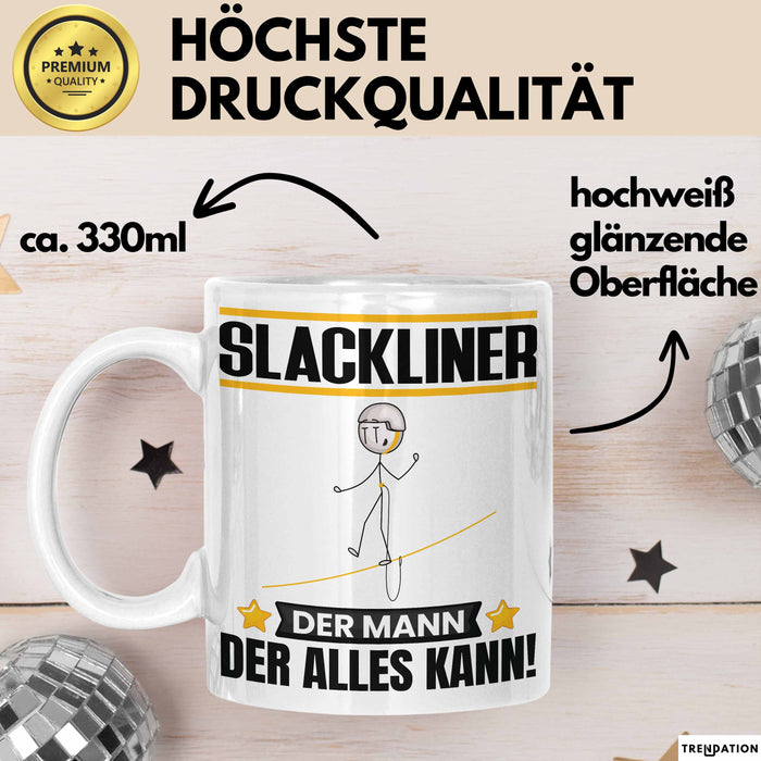 Slackliner Tasse Geschenk für Slackliner Der Mann Der Alles Kann Geschenkidee zum Geburtstag Weiß Trendation