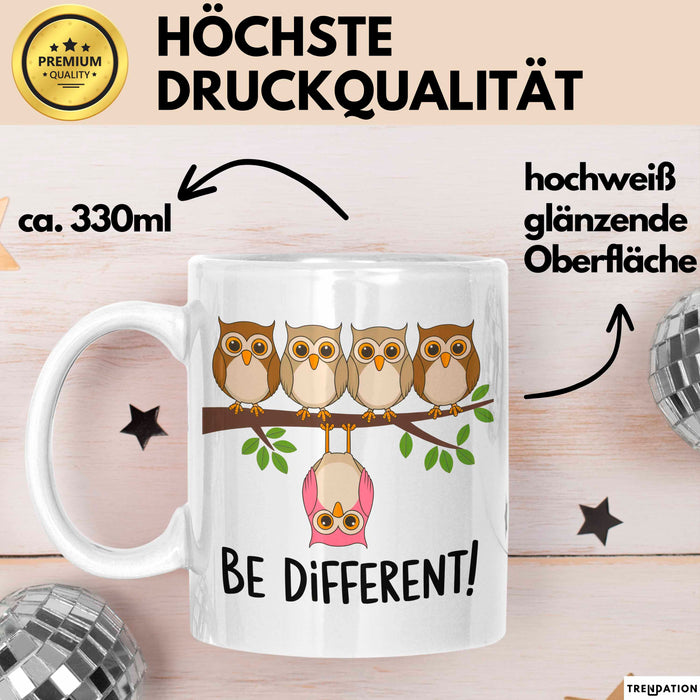 Eule Tierliebhaber Tasse Geschenk Lustige Geschenkidee Spruch Sei Anders Weiß Trendation