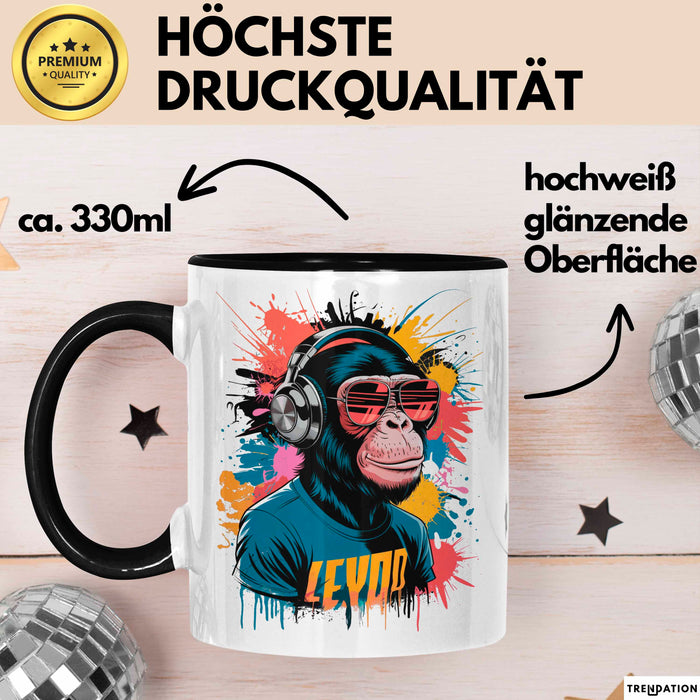 Affe Tier Kopfhörer Sonnenbrille Tasse Geschenk Lustige Geschenkidee Spruch Schwarz Trendation