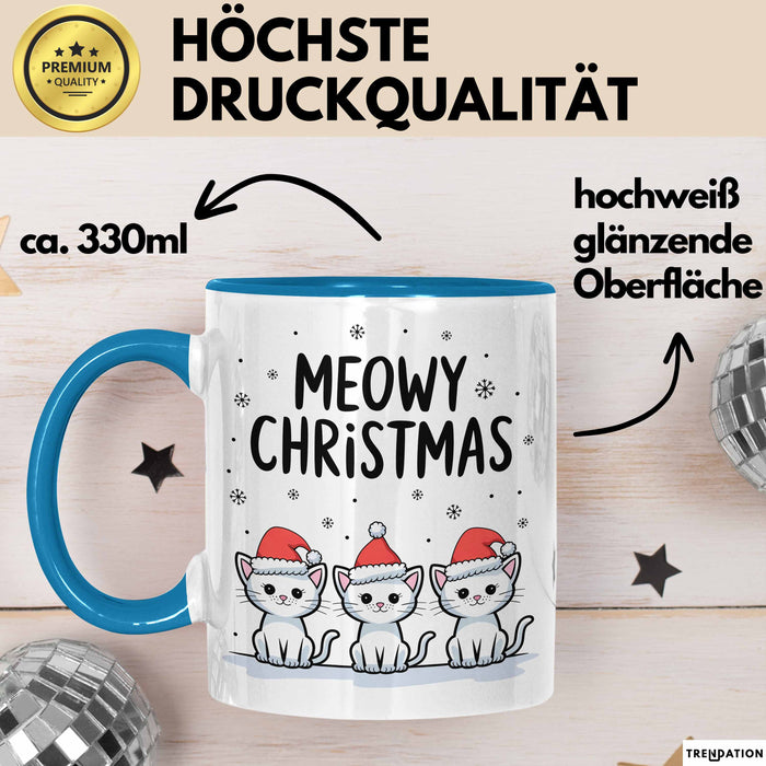 Katze Weihnachtsfeier Tasse Geschenk Lustige Geschenkidee Spruch Meowy Christmas Blau Trendation