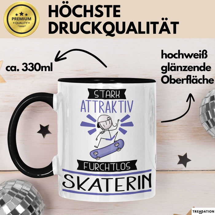 Skaterin Tasse Geschenk Becher Stark Attraktiv Furchtlos Skaterin Lustige Geschenkidee Trendation