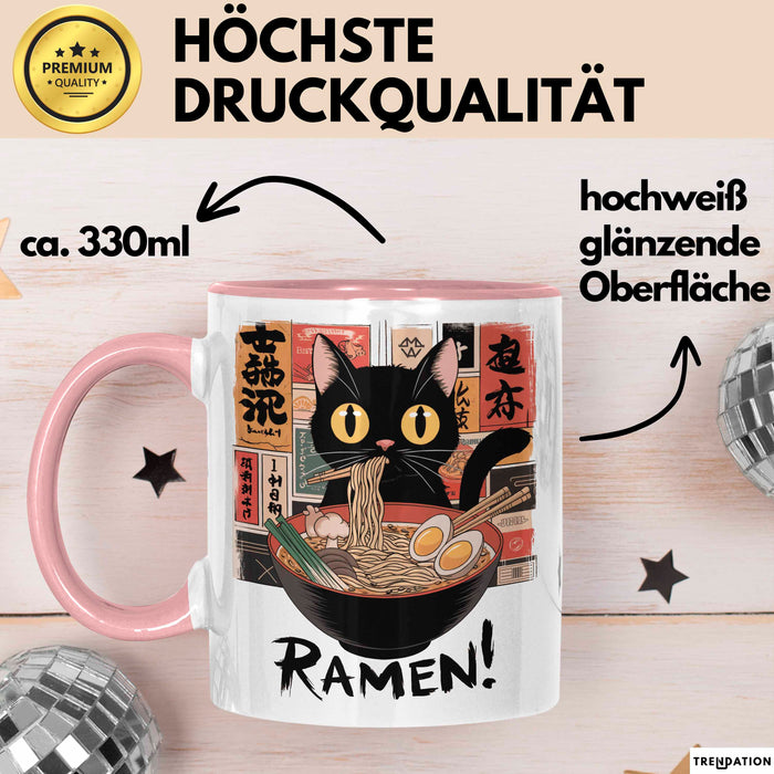 Katzen Tierliebhaber Tasse Geschenk Lustige Geschenkidee Spruch Katze Isst Ramen Nudeln Rosa Trendation