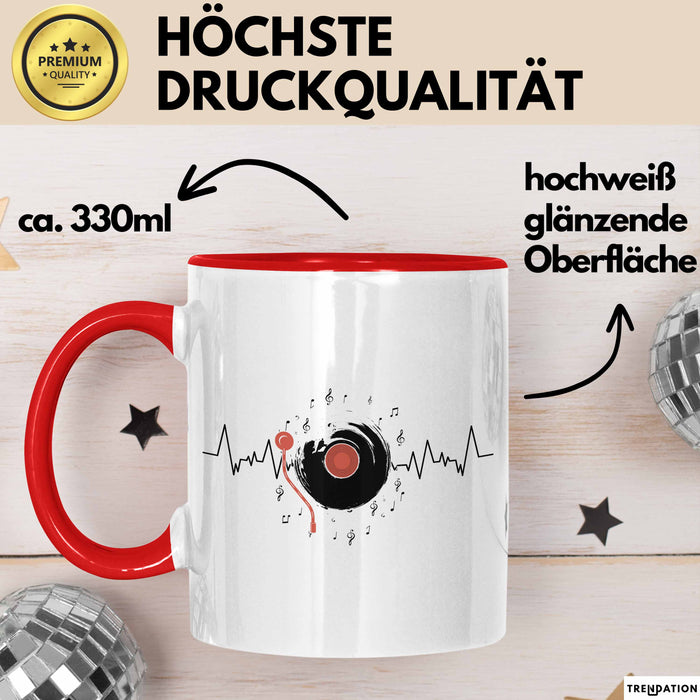 Schallplatte Geschenk Vinyl Herzschlag Vintage Retro Musik DJ Geschenk Kaffee-Becher Rot Trendation