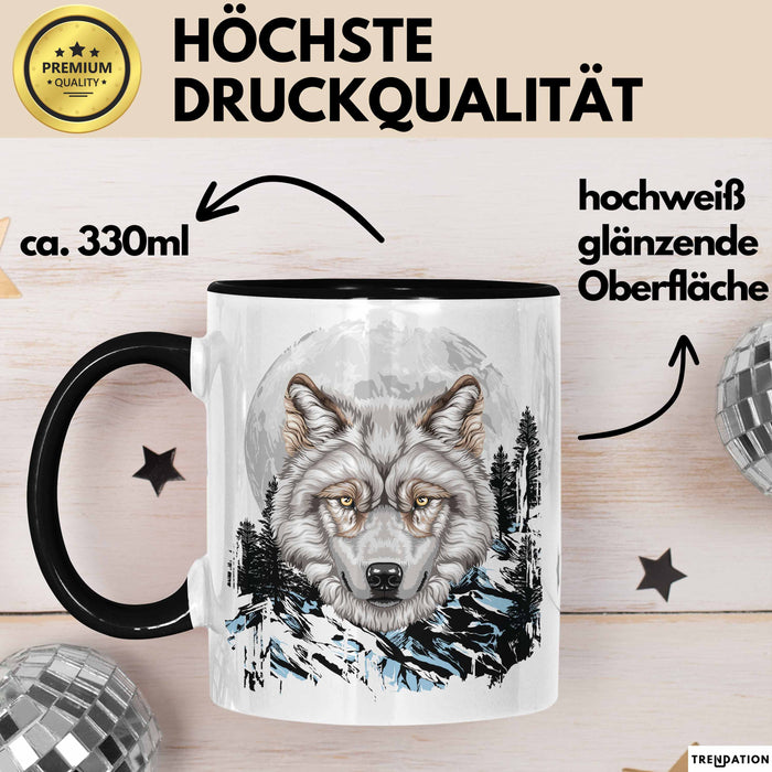 Wolf Tasse Geschenk Abstrakt Wölfe Mondlandschaft Geschenkidee Schwarz Trendation