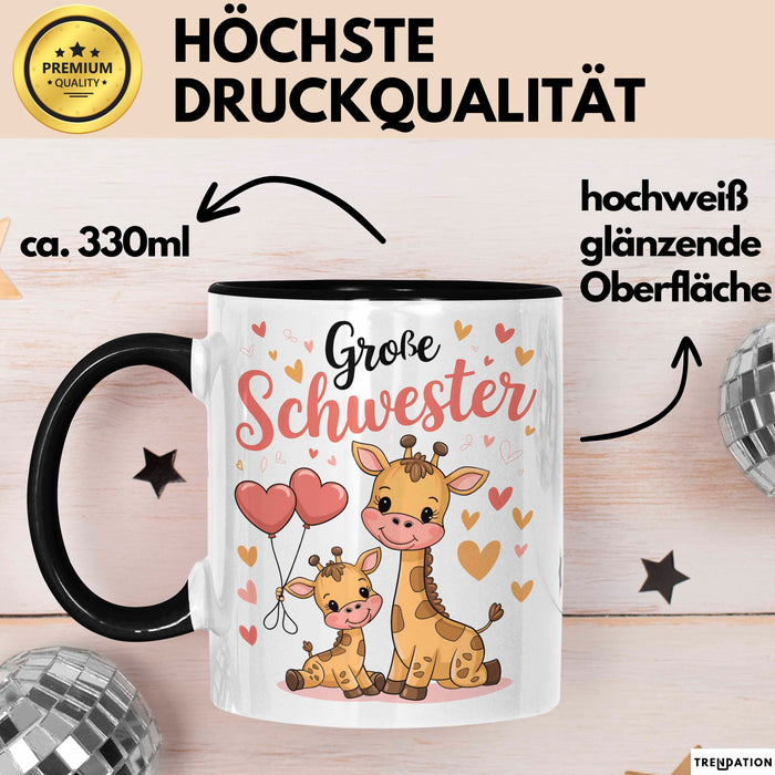 Big Sister Ältere Geschwister Schwestern Giraffe Tasse Becher Geschenk Lustige Geschenkidee Spruch Big Sister Schwarz Trendation