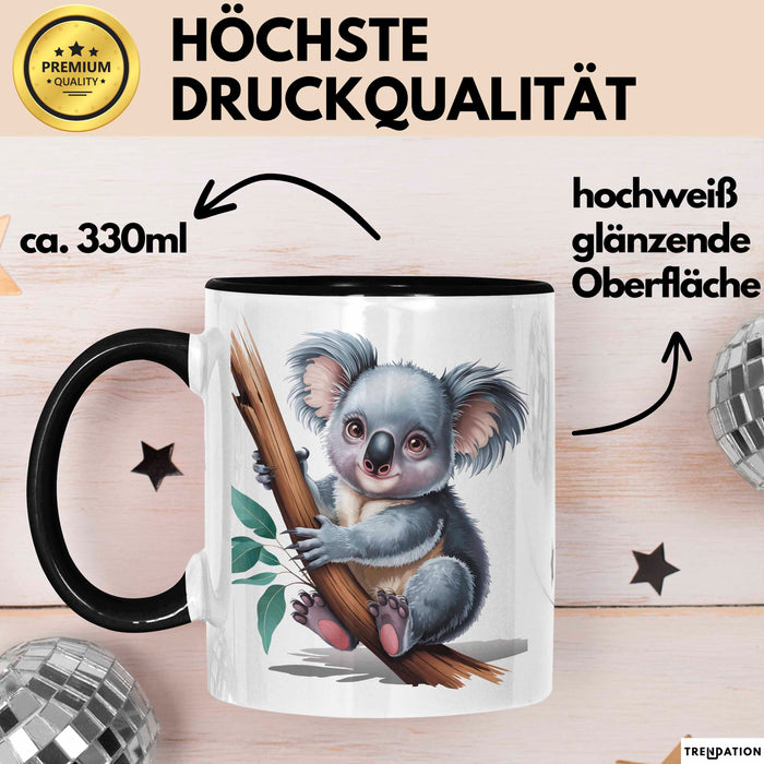 Koala Tierliebhaber Tasse Geschenk Lustige Geschenkidee Spruch Schwarz Trendation