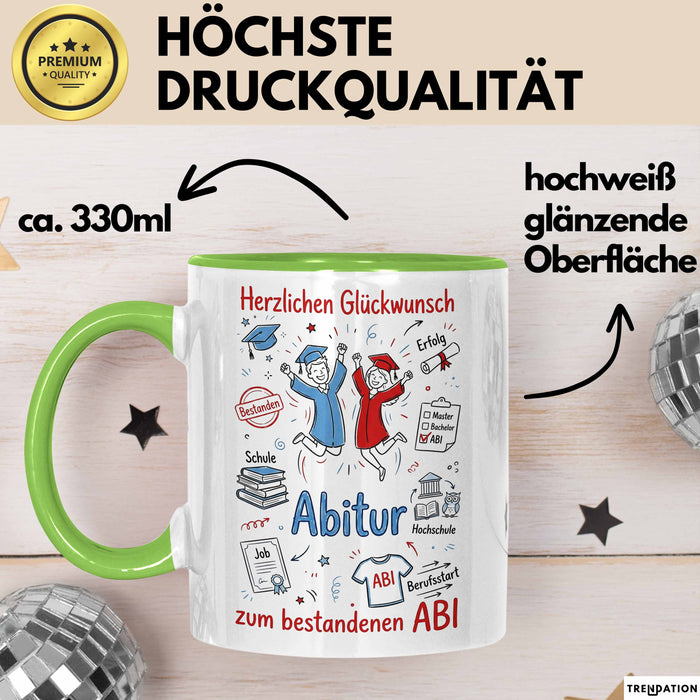 Schüler Abschluss Tasse Geschenk Lustige Geschenkidee Spruch Herzlichen Glückwunsch Abitur Grün Trendation