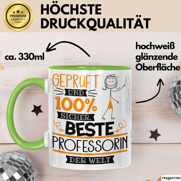 Beste Professorin Der Welt Tasse Geschenk für Eine Professorin Geprüft Und Sicher Geschenkidee Geburtstag Weihnachten Grün Trendation