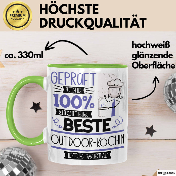 Beste Outdoor-Köchin Der Welt Tasse Geschenk für Eine Outdoor-Köchin Geprüft Und Sicher Geschenkidee Geburtstag Weihnachten Grün Trendation