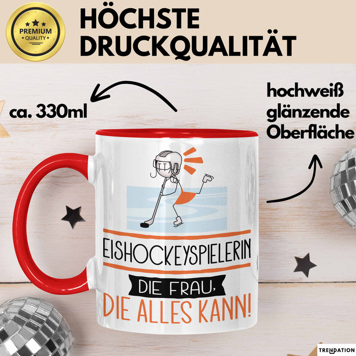 Eishockeyspielerin Geschenk Tasse Becher Die Frau Die Allen Kann Geschenkidee für eine Eishockeyspielerin Lustig Rot Trendation