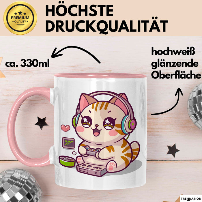 Katze Videospieler Tasse Geschenk Lustige Geschenkidee Rosa Trendation