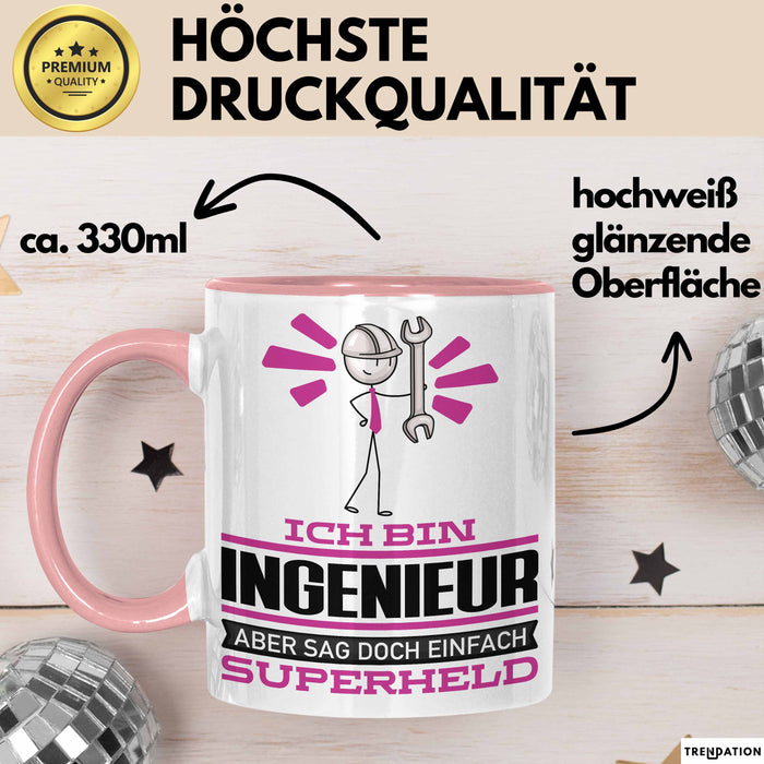 Ingenieur Geschenk Tasse Ich Bin Ingenieur Aber Sag Doch Einfach Superheld Lustige Geschenkdiee für Ingenieur Kaffee-Becher Rosa Trendation