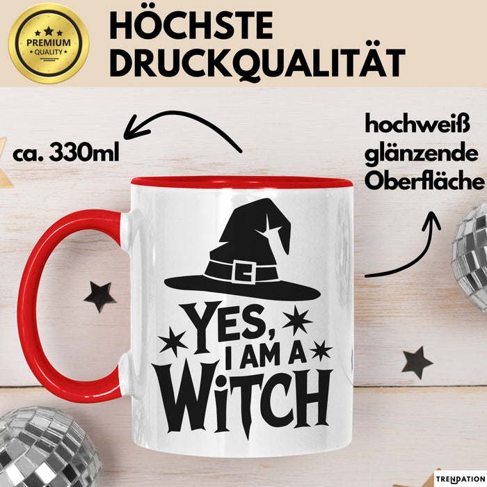 Hexen Tasse Geschenk Yes I Am A Witch Geschenkidee Halloween Lustige Hexe Rot Trendation