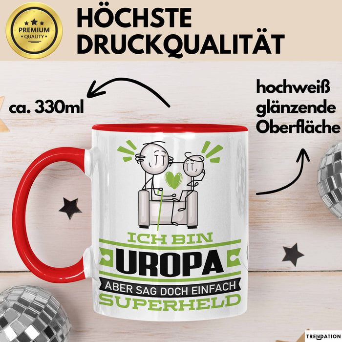 Uropa Geschenk Tasse Ich Bin Uropa Aber Sag Doch Einfach Superheld Lustige Geschenkdiee für Uropa Kaffee-Becher Rot Trendation
