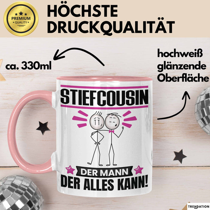 Stiefcousin Tasse Geschenk für Stiefcousin Der Mann Der Alles Kann Geschenkidee zum Geburtstag Rosa Trendation