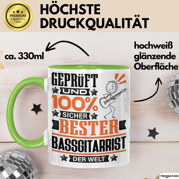 Bassgitarrist Geschenk Lustiger Spruch für Bassgitarrist Geschenkidee Bester Bassgitarrist Der Welt Grün Trendation