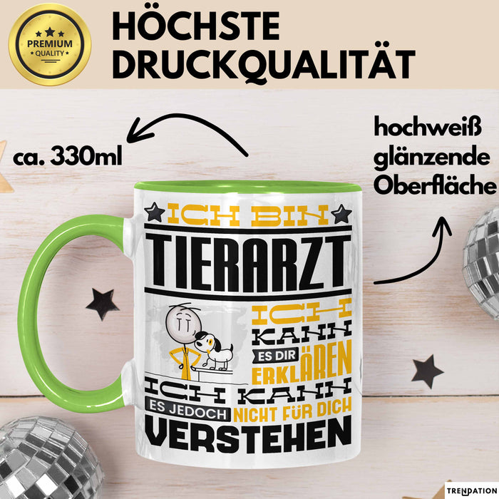 Tierarzt Geschenk Tasse Geschenkidee für Tierarzt Geburtstag Lustiger Spruch Ich Bin Tierarzt Ich Kann Es Dir Erklären Aber Nicht Für Dich Verstehen Funny Grün Trendation