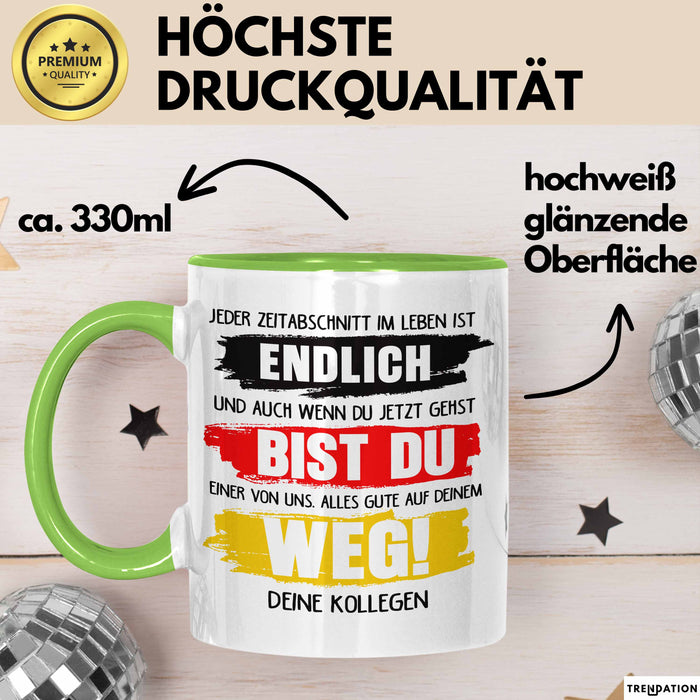 Office Arbeitskollege Tasse Geschenk Lustige Geschenkidee Spruch Alles Gute Auf Deinem Weg Deine Kollegen Grün Trendation