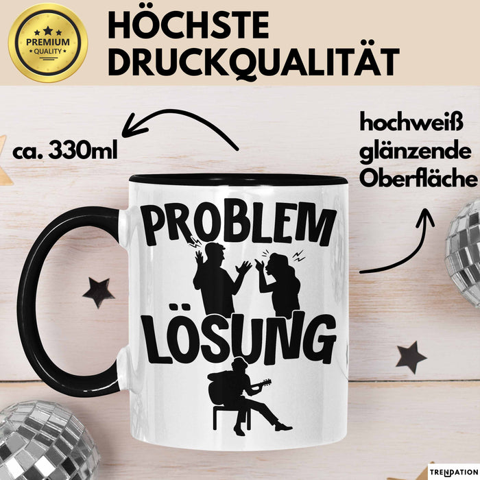 Gitarrist Tasse Geschenk für Gitarrenspieler Männer Geschenkidee Problem und Lösung Gitarre Schwarz Trendation