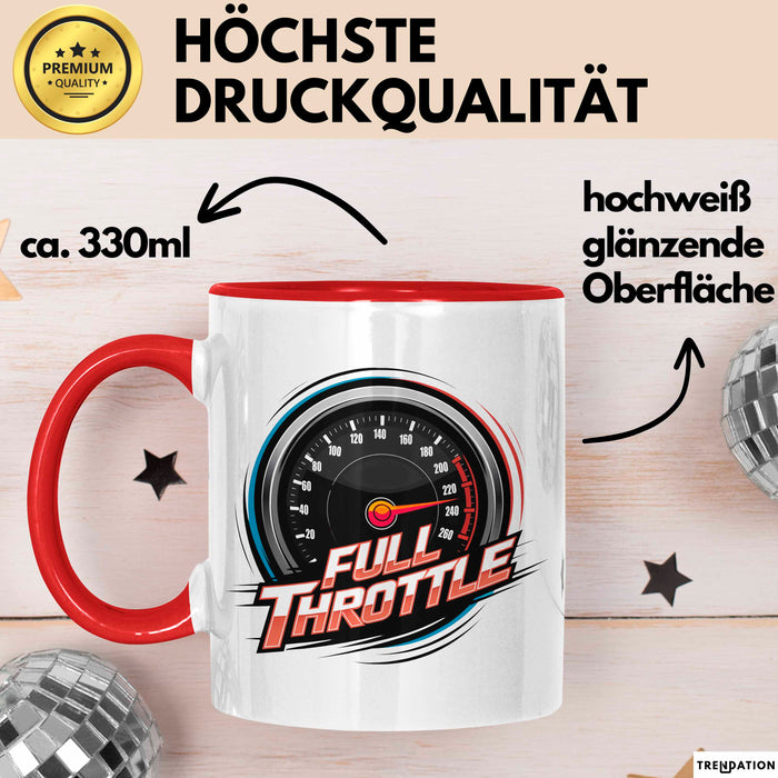 Auto Fan Tasse Geschenkidee Vollgas Schrauber Spruch Geschenkidee Lustig Rot Trendation