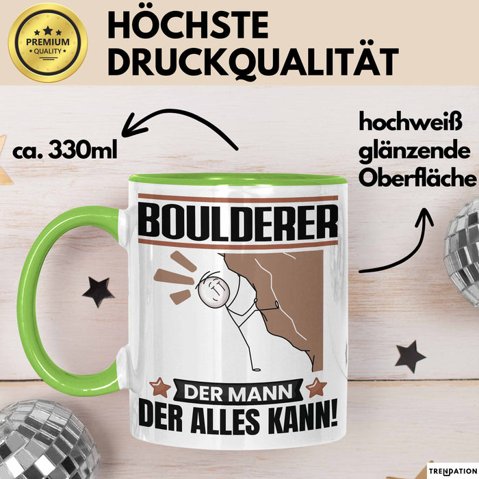 Boulderer Tasse Geschenk für Boulderer Der Mann Der Alles Kann Geschenkidee zum Geburtstag Grün Trendation