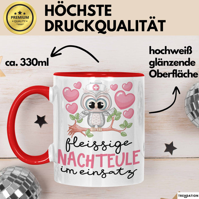 Frau Geschenk Tasse Fleissige Nachteule Im Einsatz Geschenkdiee Für Eulen-Fans Kaffee-Becher Rot Trendation
