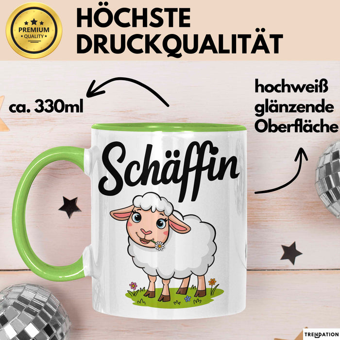 Schaf Tier Bauer Tasse Becher Geschenk Lustige Geschenkidee Spruch Schäffin Grün Trendation