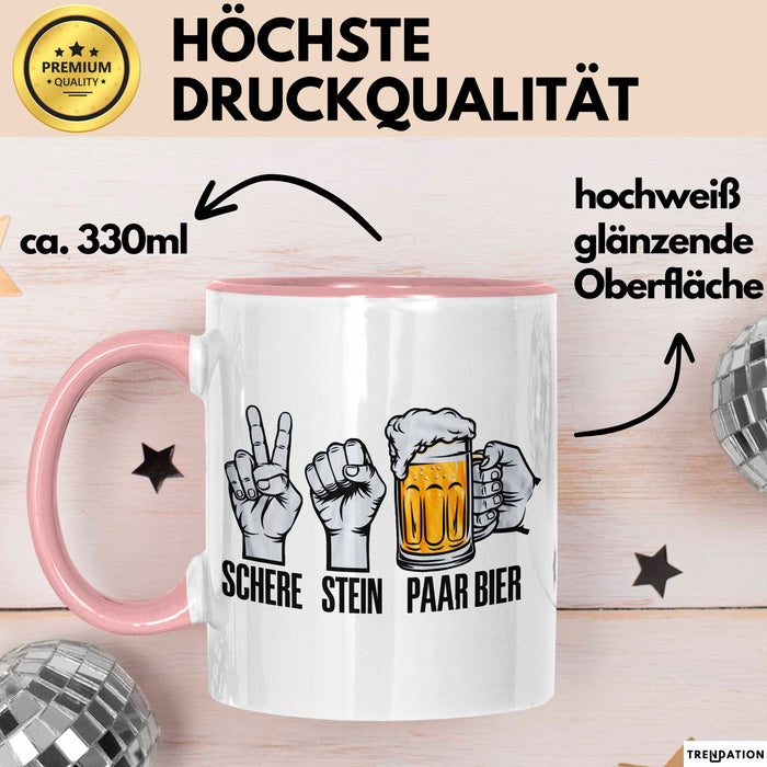Bier Trinker Trinken Tasse Becher Geschenk Lustige Geschenkidee Spruch Schere Stein Paar Bier Rosa Trendation
