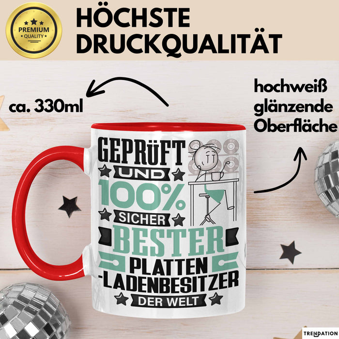 Plattenladenbesitzer Geschenk Lustiger Spruch für Plattenladenbesitzer Geschenkidee Bester Plattenladenbesitzer Der Welt Rot Trendation