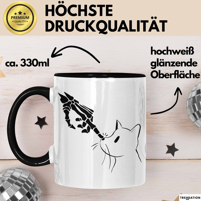 Katzen-Besitzerin Geschenk Tasse Kaffee-Becher Katzen Skelett Tattoo Frauen Kaffee-Becher Schwarz Trendation