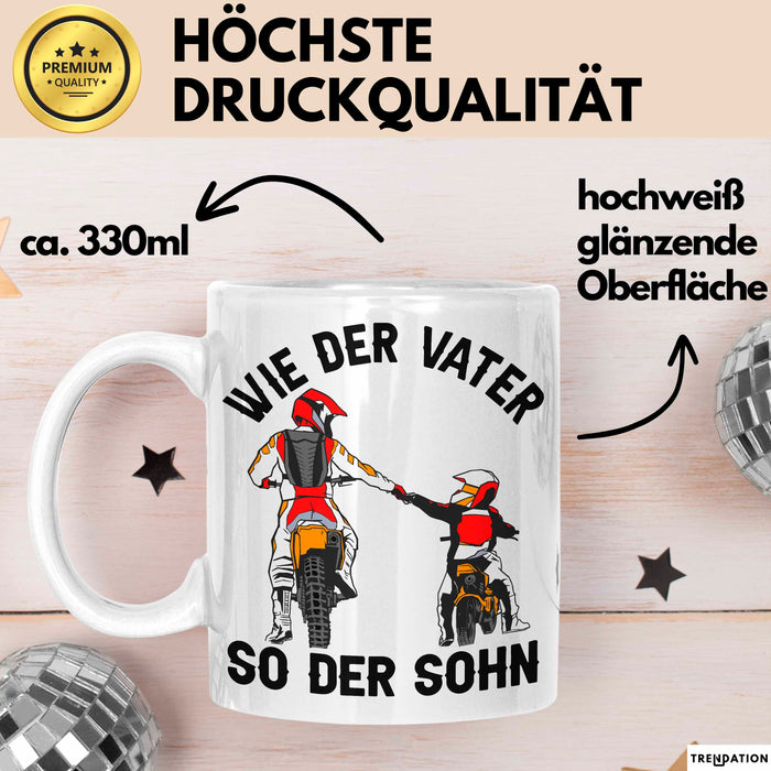 Vater Sohn Tasse Geschenk Lustige Geschenkidee Spruch Dirt-Bike Biker Weiß Trendation