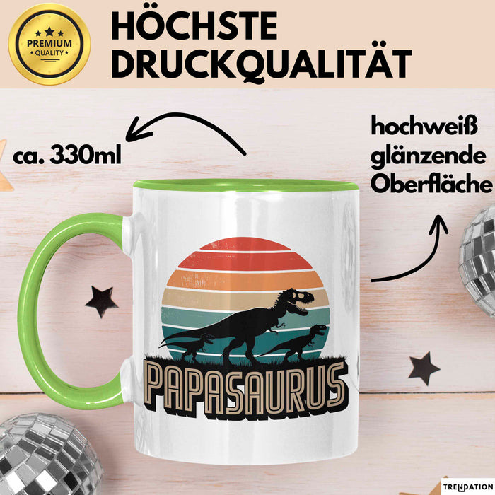 Papa Vatertag Tasse Becher Geschenk Lustige Geschenkidee Spruch Papasaurus Dinosaurier Grün Trendation