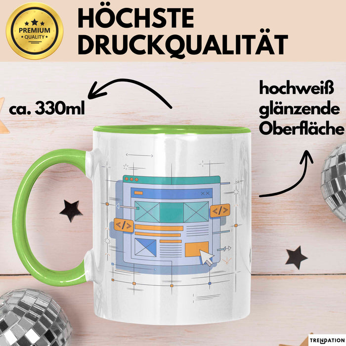 Web Entwickler Tasse Geschenk Lustige Geschenkidee Spruch Für Code Erbauer Grün Trendation