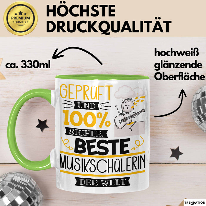 Beste Musikschülerin Der Welt Tasse Geschenk für Eine Musikschülerin Geprüft Und Sicher Geschenkidee Geburtstag Weihnachten Grün Trendation