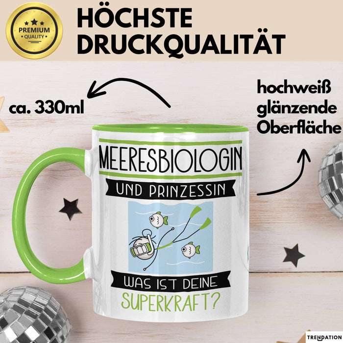 Meeresbiologin Und Prinzessin Tasse Geschenk Für Eine Meeresbiologin Geburtstag Was Ist Deine Superkraft Grün Trendation