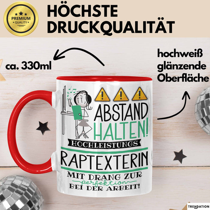 Raptexterin Tasse Geschenk Lustig Abstand Halten Hochleistungs-Raptexterin Mit Drang Zur Perfektion Bei Der Arbeit Rot Trendation
