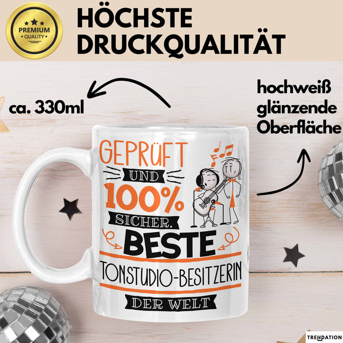 Beste Tonstudio-Besitzerin Der Welt Tasse Geschenk für Eine Tonstudio-Besitzerin Geprüft Und Sicher Geschenkidee Geburtstag Weihnachten Weiß Trendation