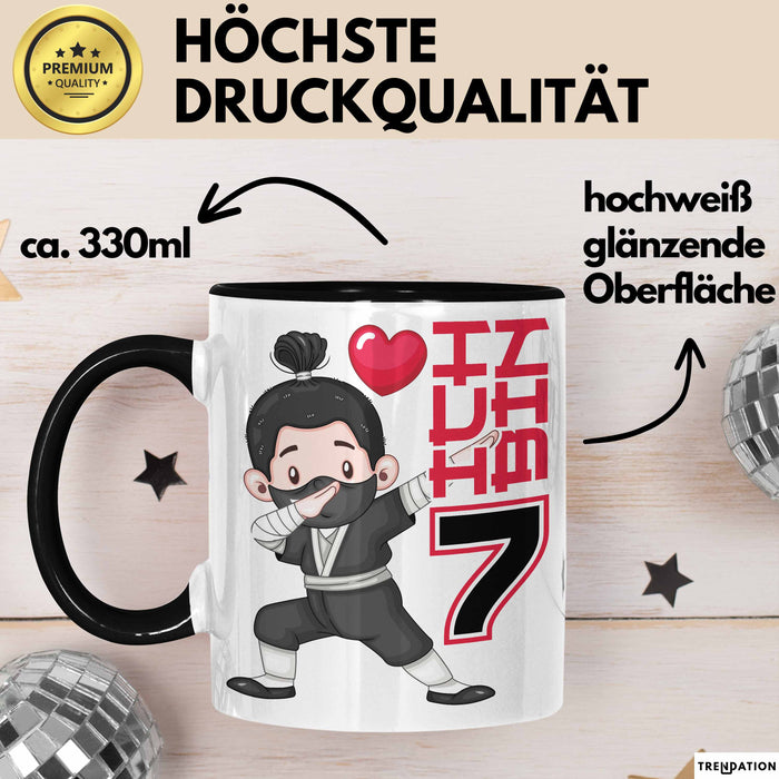 Kinder Tasse Geschenk Ich Bin 7 Ninja Herz Spruch Lustiger Becher Schwarz Trendation