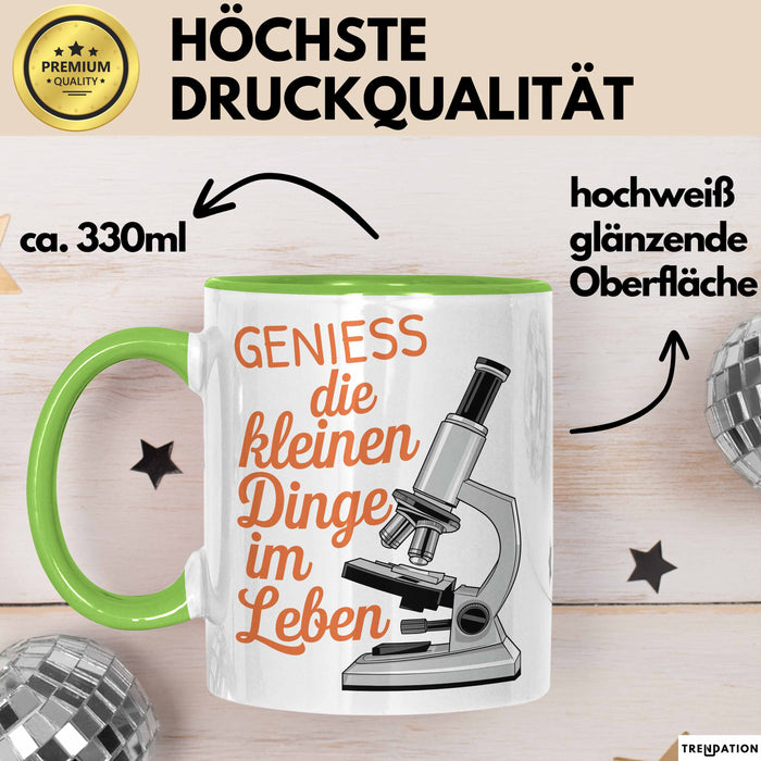 Biologielehrer Unterricht Tasse Geschenk Lustige Geschenkidee Spruch Genieß Die Kleinen Dinge Im Leben Grün Trendation