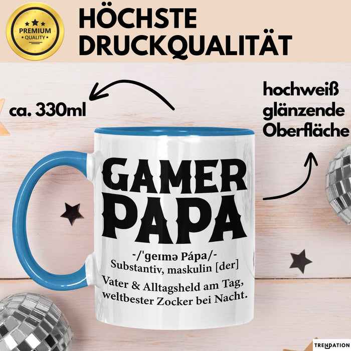 Spieler Papa Tasse Geschenk Lustige Geschenkidee Spruch Gamer Papa Blau Trendation